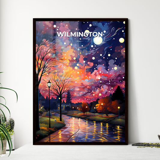 Wilmington, Delaware, A Poster of a painting of a river with trees and a street light and a moon Default Title