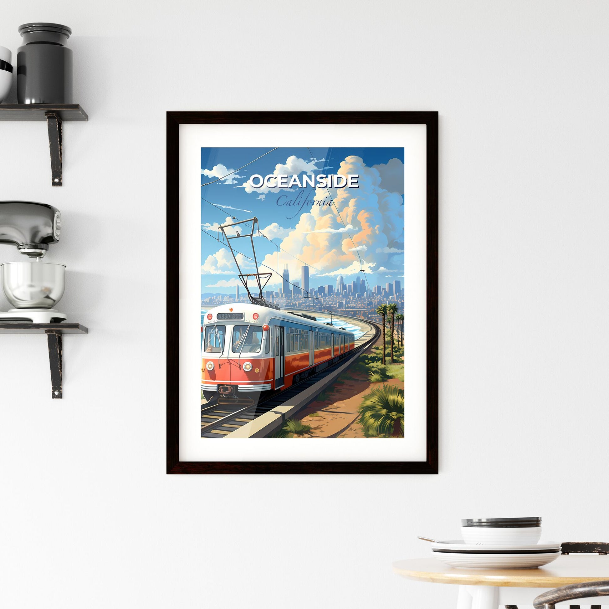 Oceanside, California, A Poster of a train on the tracks by the water Default Title