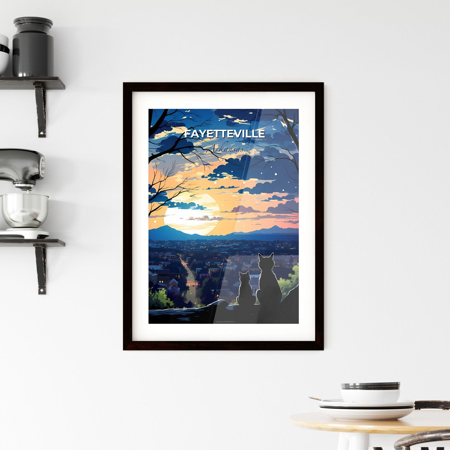 Fayetteville, Arkansas, A Poster of two cats sitting on a rock looking at a city Default Title