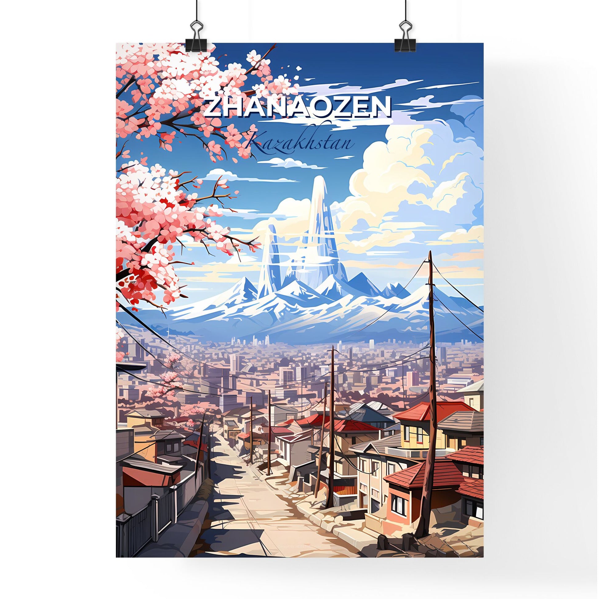 Zhanaozen, Kazakhstan, A Poster of a city with a mountain in the background Default Title