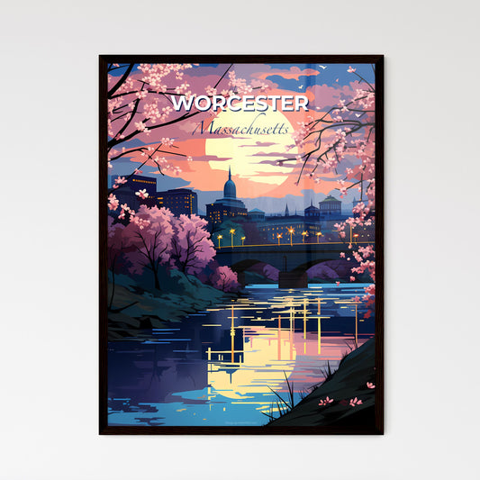 Worcester, Massachusetts, A Poster of a river with a bridge and a city in the background Default Title