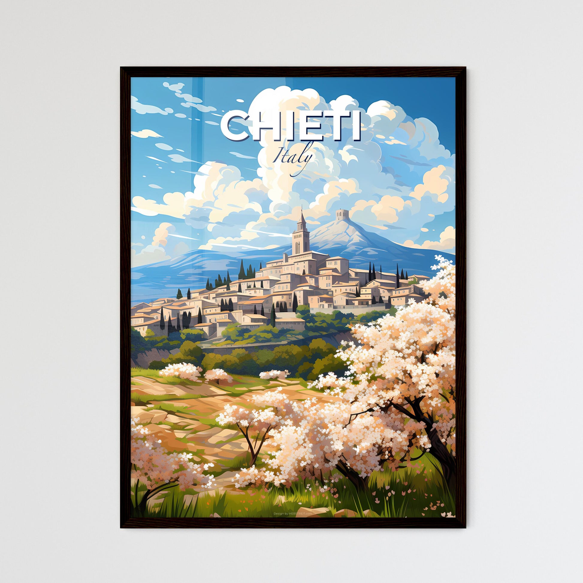 Chieti, Italy, A Poster of a landscape of a town with trees and mountains in the background Default Title