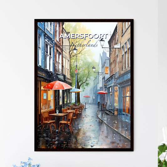 Amersfoort, Netherlands, A Poster of a street with tables and umbrellas Default Title