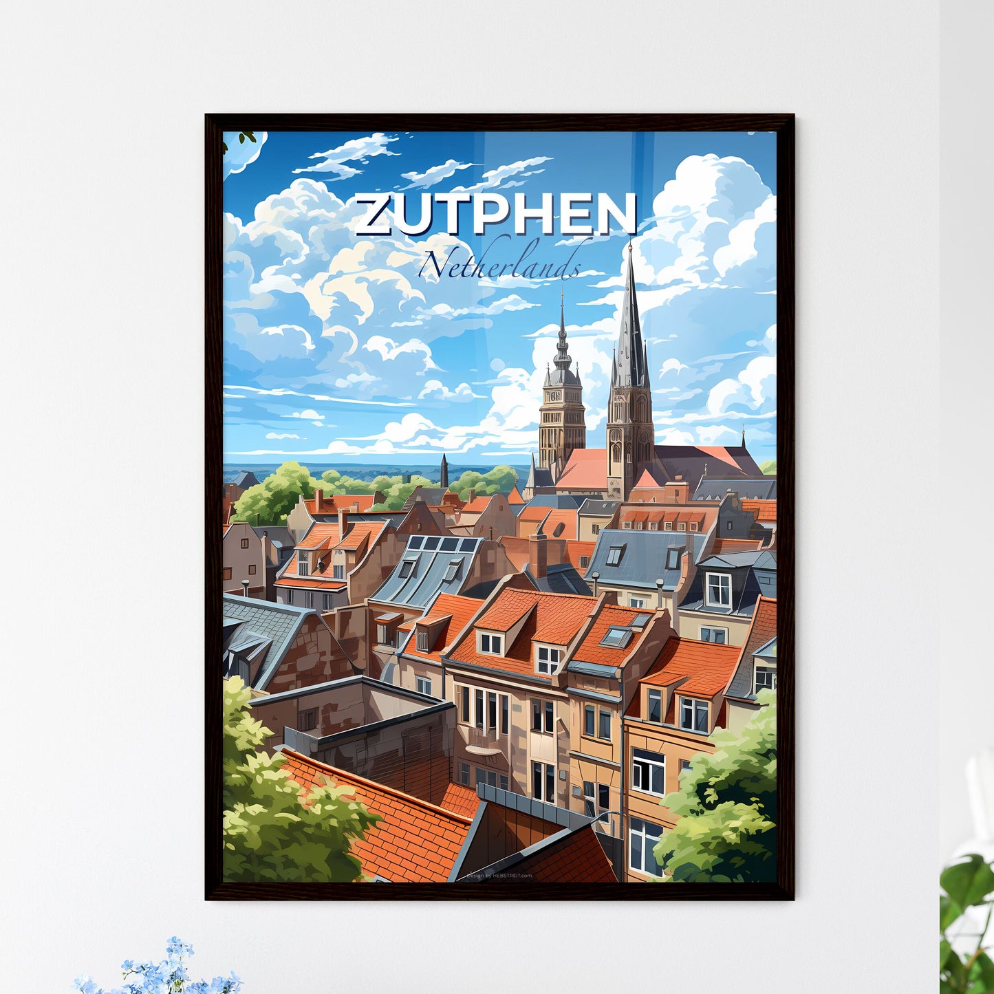 Zutphen, Netherlands, A Poster of a city with a church and trees Default Title