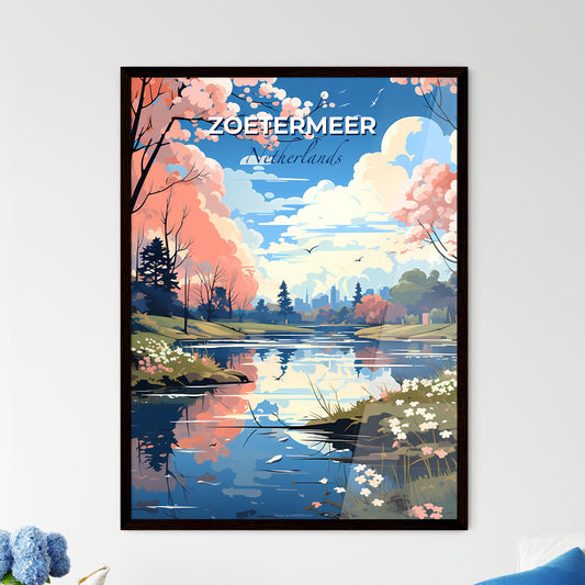 Zoetermeer, Netherlands, A Poster of a river with pink flowers and trees Default Title