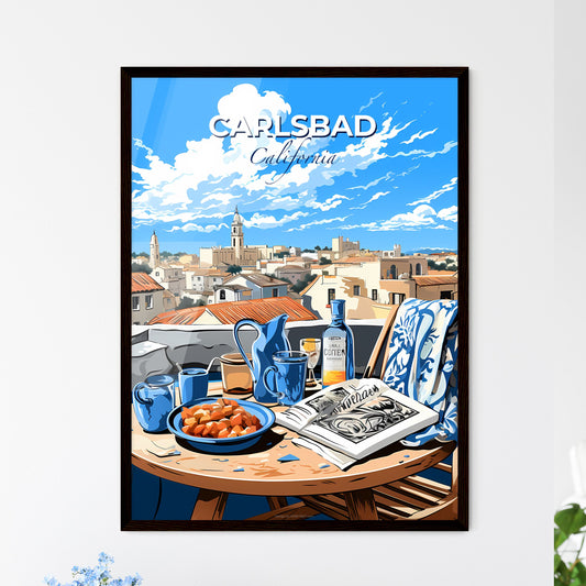 Carlsbad, California, A Poster of a table with food and a bottle on it Default Title