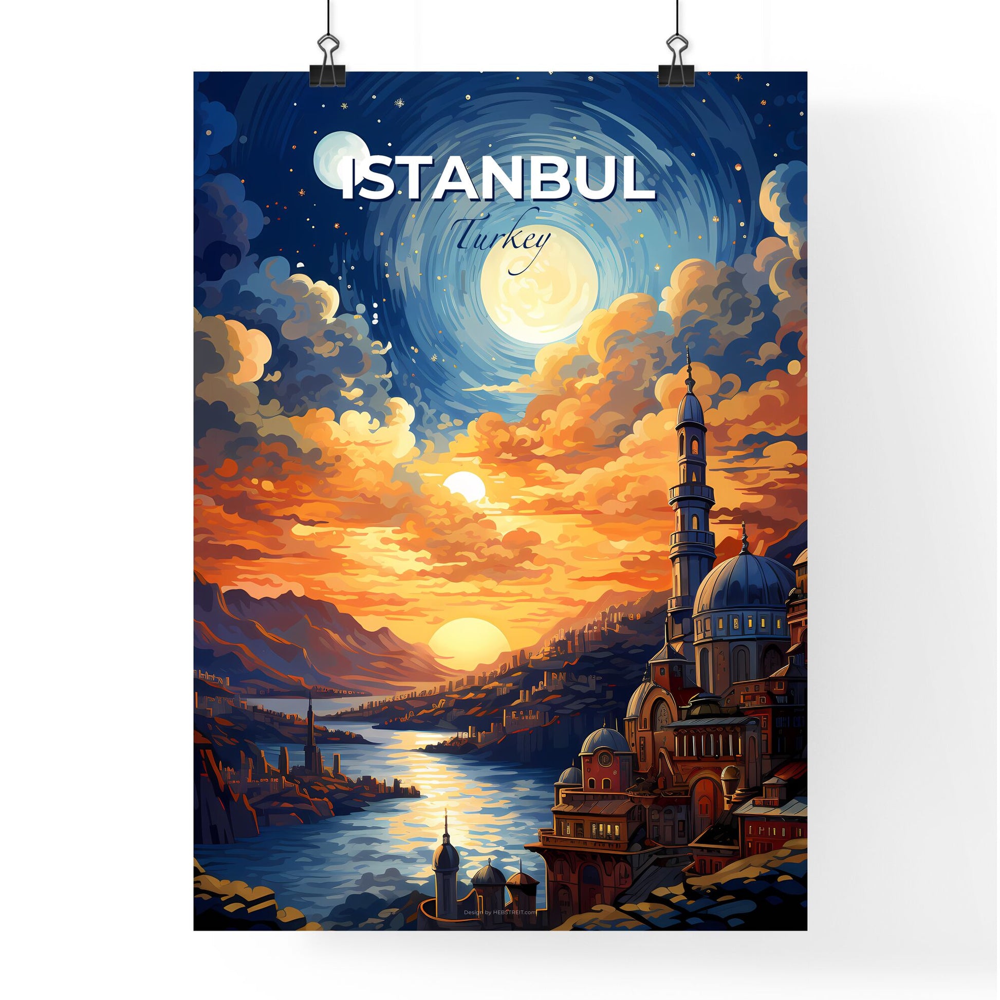 Istanbul, Turkey, A Poster of a city with towers and a river in front of it Default Title