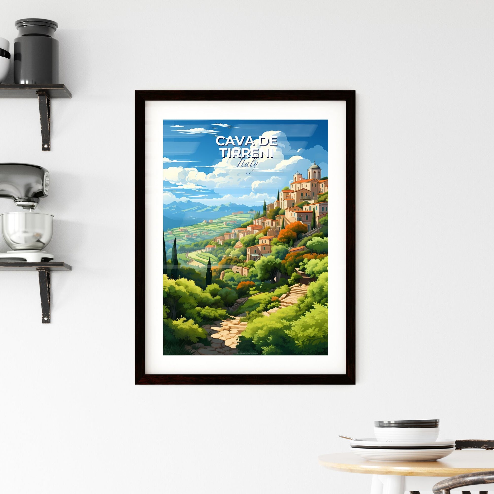 Cava De Tirreni, Italy, A Poster of a landscape of a town on a hill Default Title