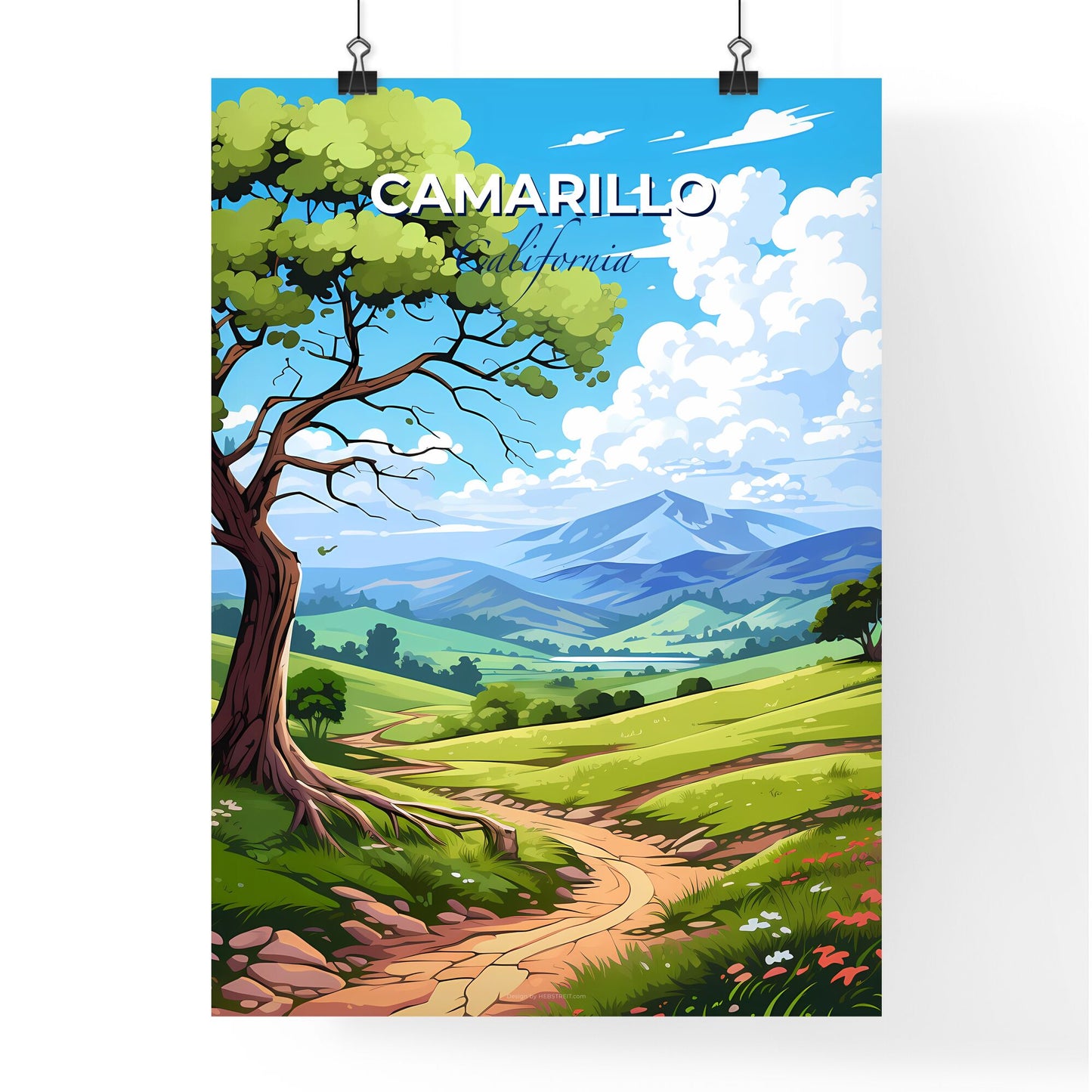 Camarillo, California, A Poster of a landscape with a tree and a dirt road Default Title
