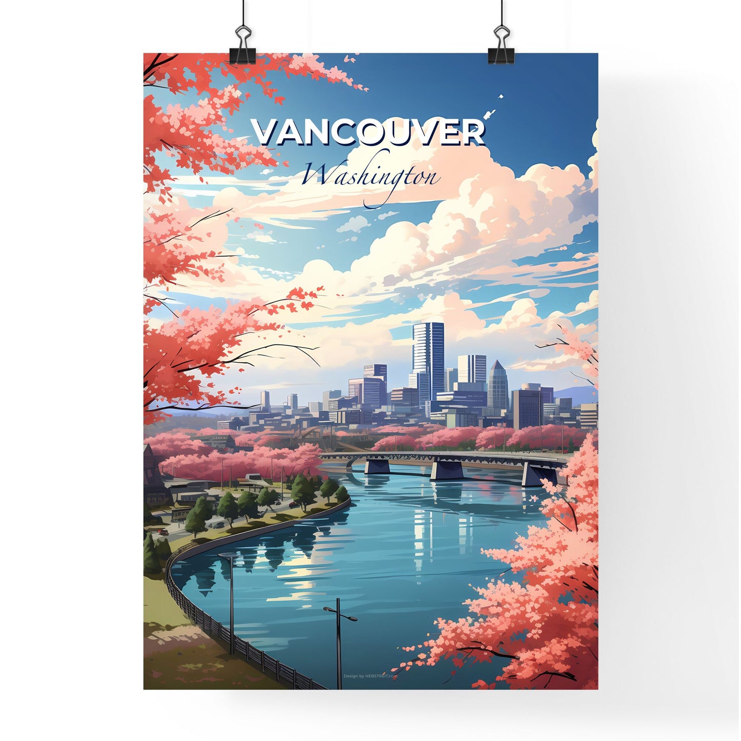Vancouver, Washington, A Poster of a river with a bridge and a city in the background Default Title