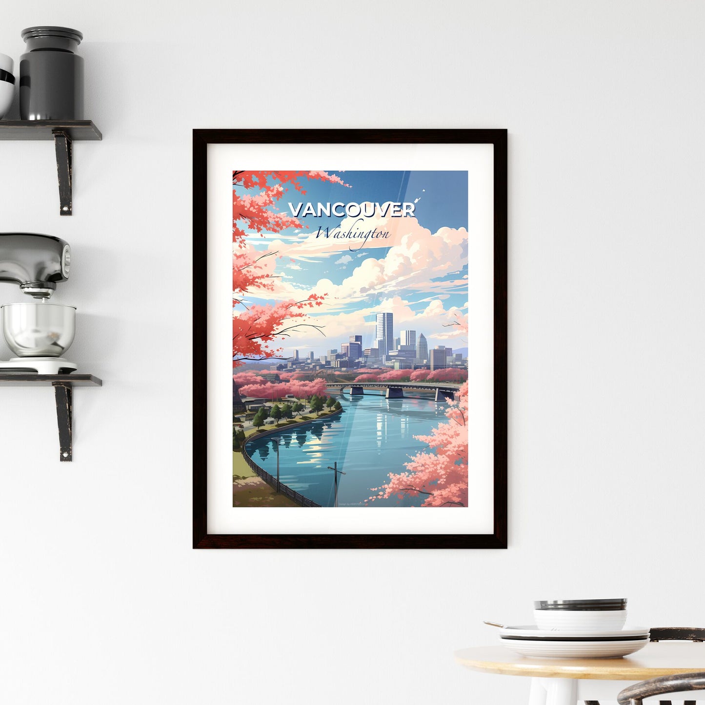 Vancouver, Washington, A Poster of a river with a bridge and a city in the background Default Title