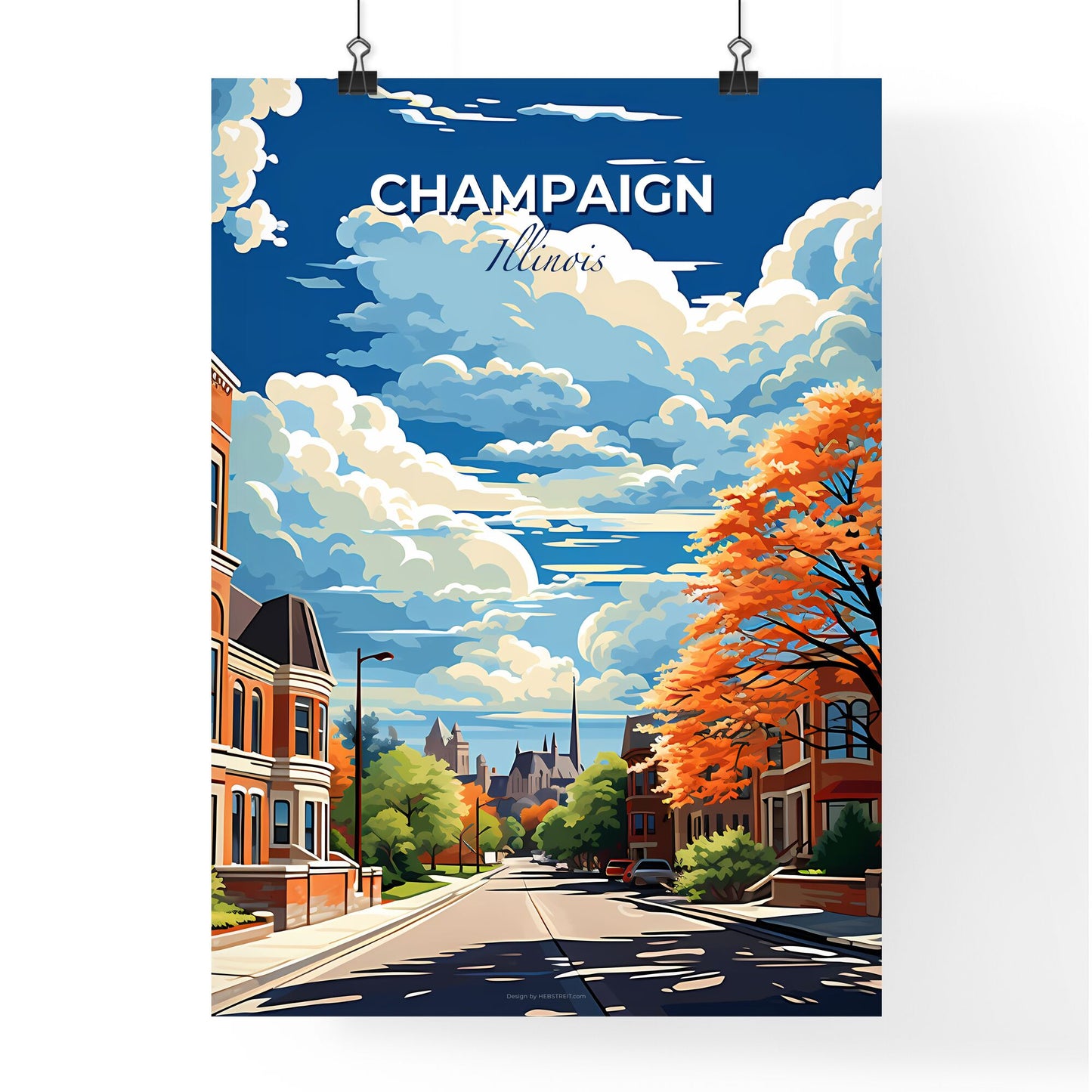 Champaign, Illinois, A Poster of a street with trees and buildings Default Title