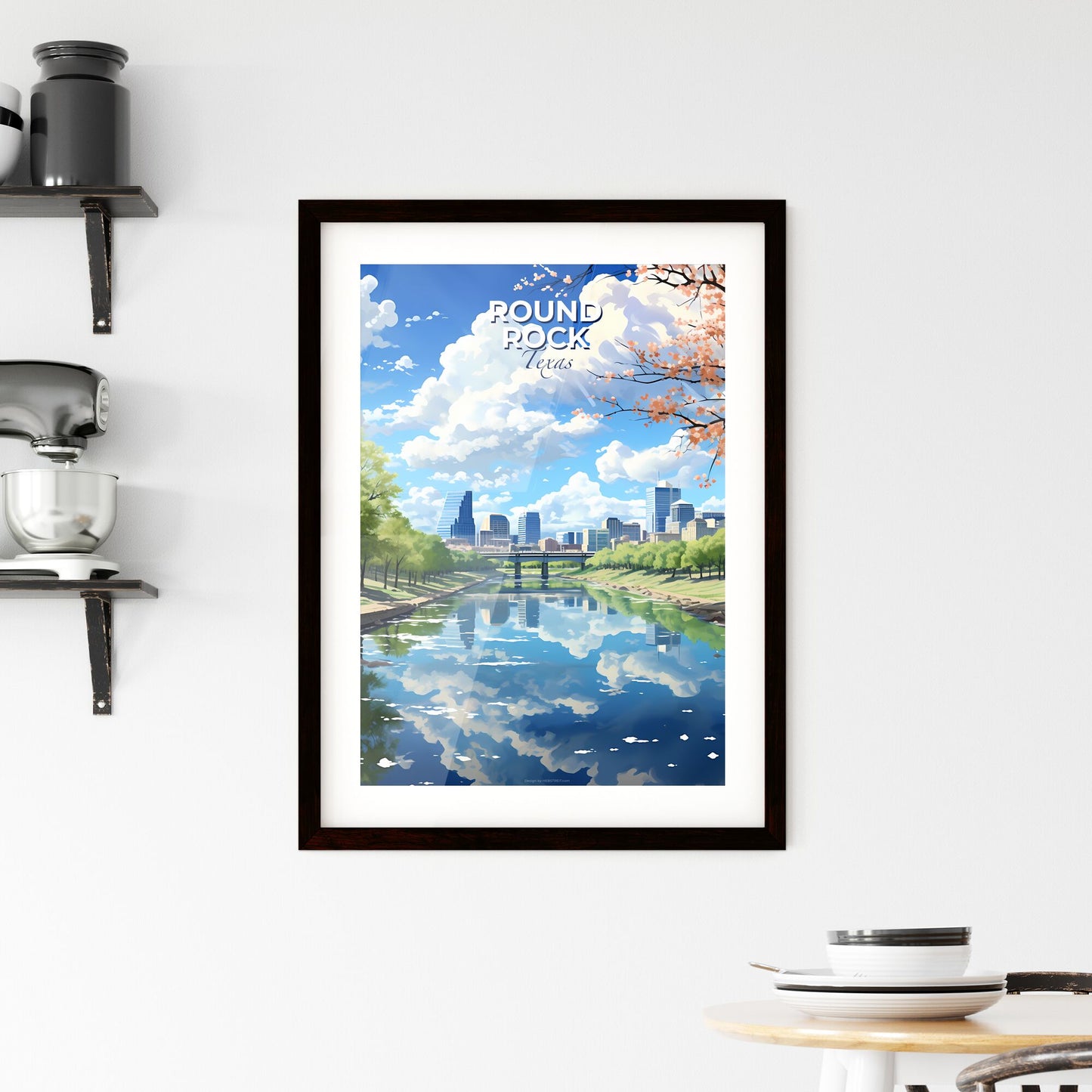 Round Rock, Texas, A Poster of a river with trees and a bridge in the background Default Title