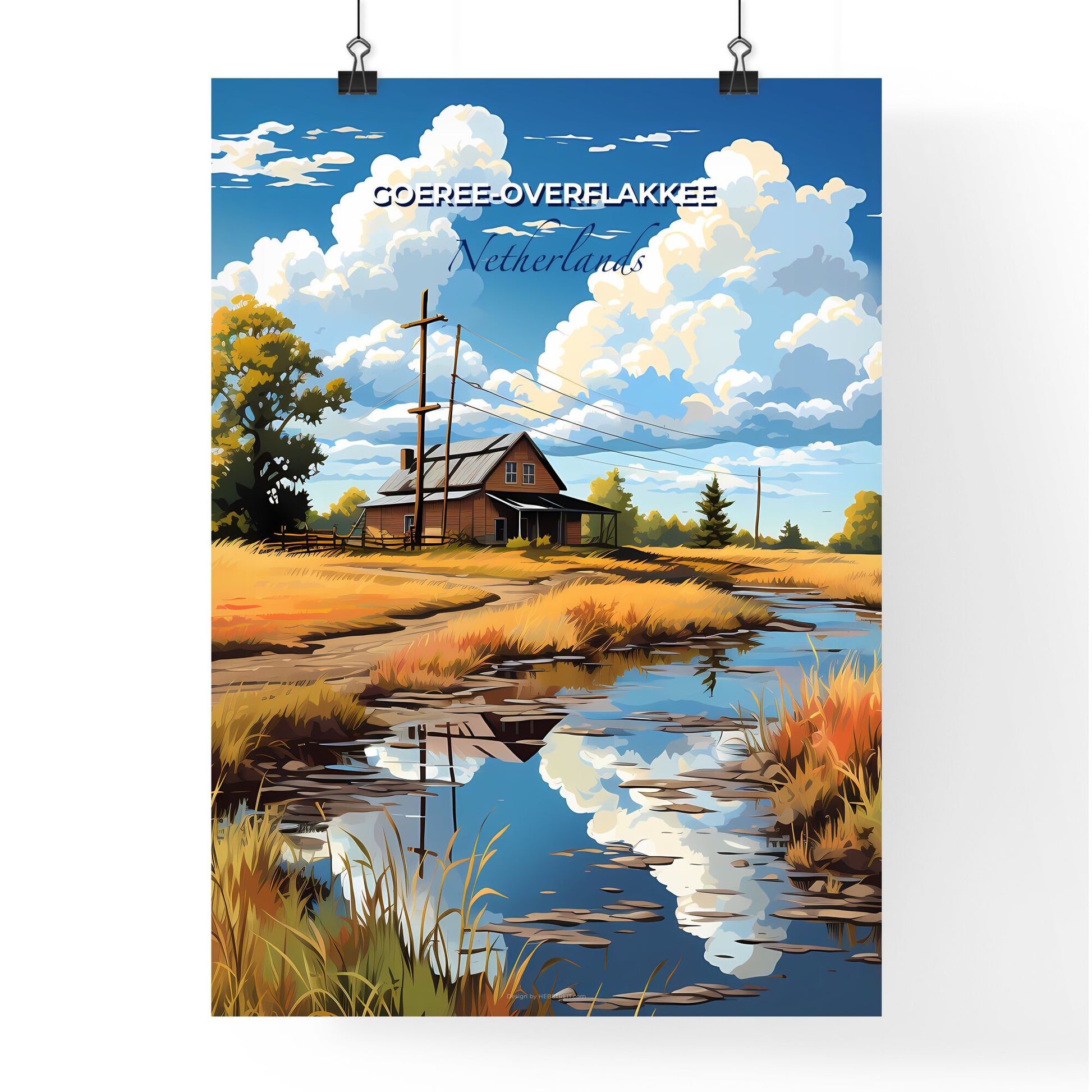 Goeree-Overflakkee, Netherlands, A Poster of a house near a stream Default Title