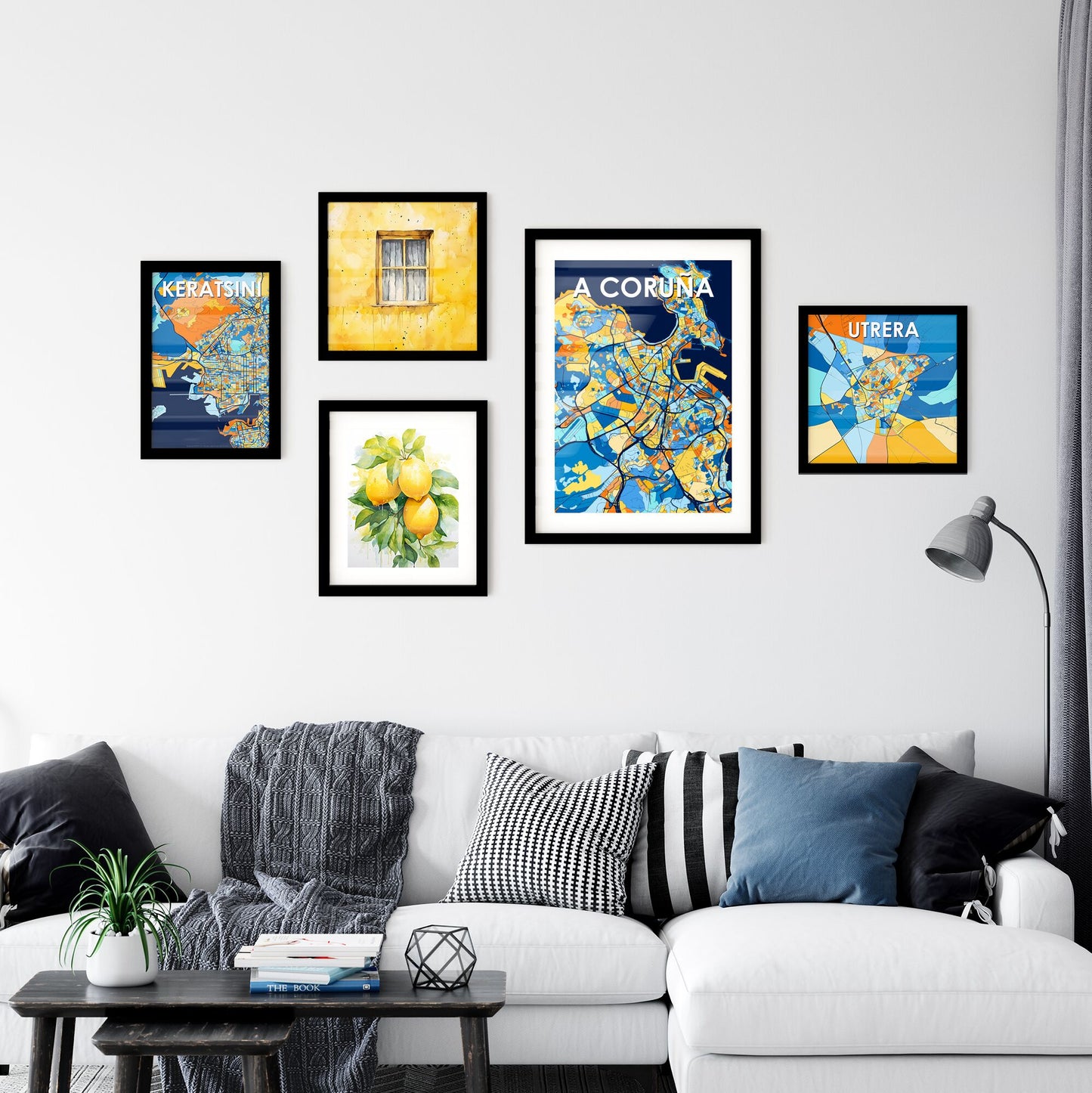 A CORUÑA SPAIN Vibrant Colorful Art Map Poster Blue Orange