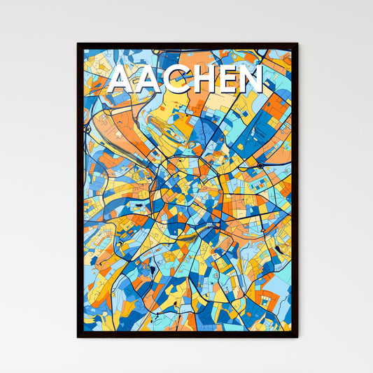 AACHEN GERMANY Vibrant Colorful Art Map Poster Blue Orange