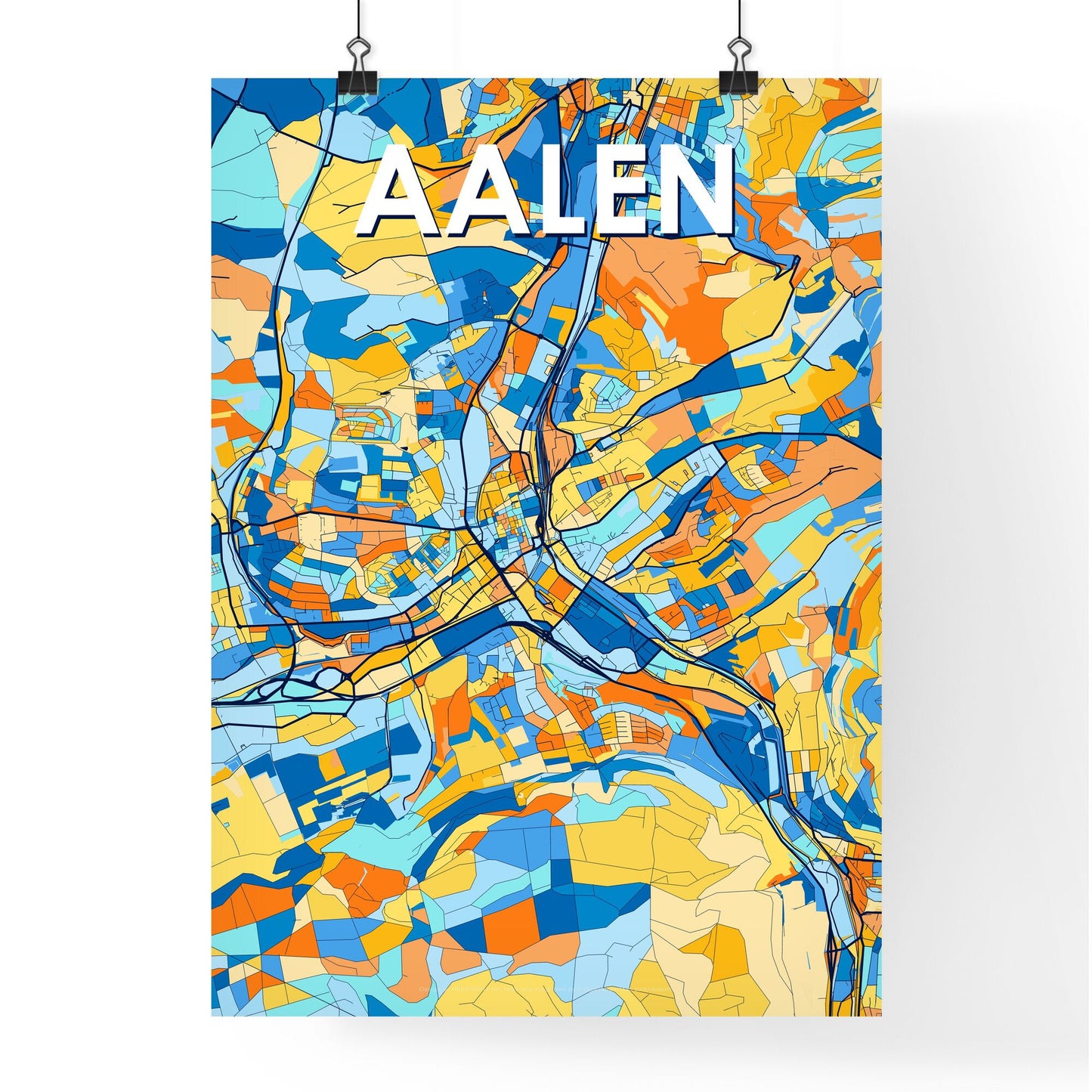 AALEN GERMANY Vibrant Colorful Art Map Poster Blue Orange