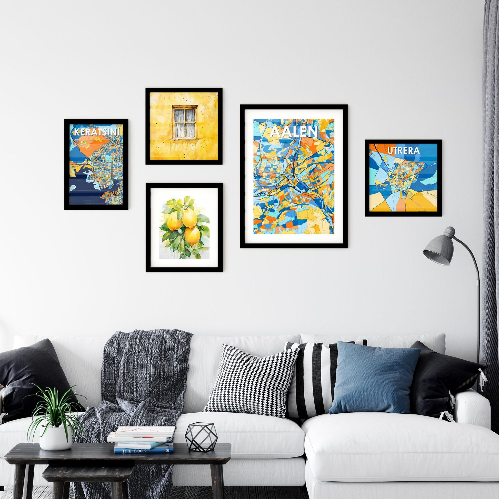 AALEN GERMANY Vibrant Colorful Art Map Poster Blue Orange