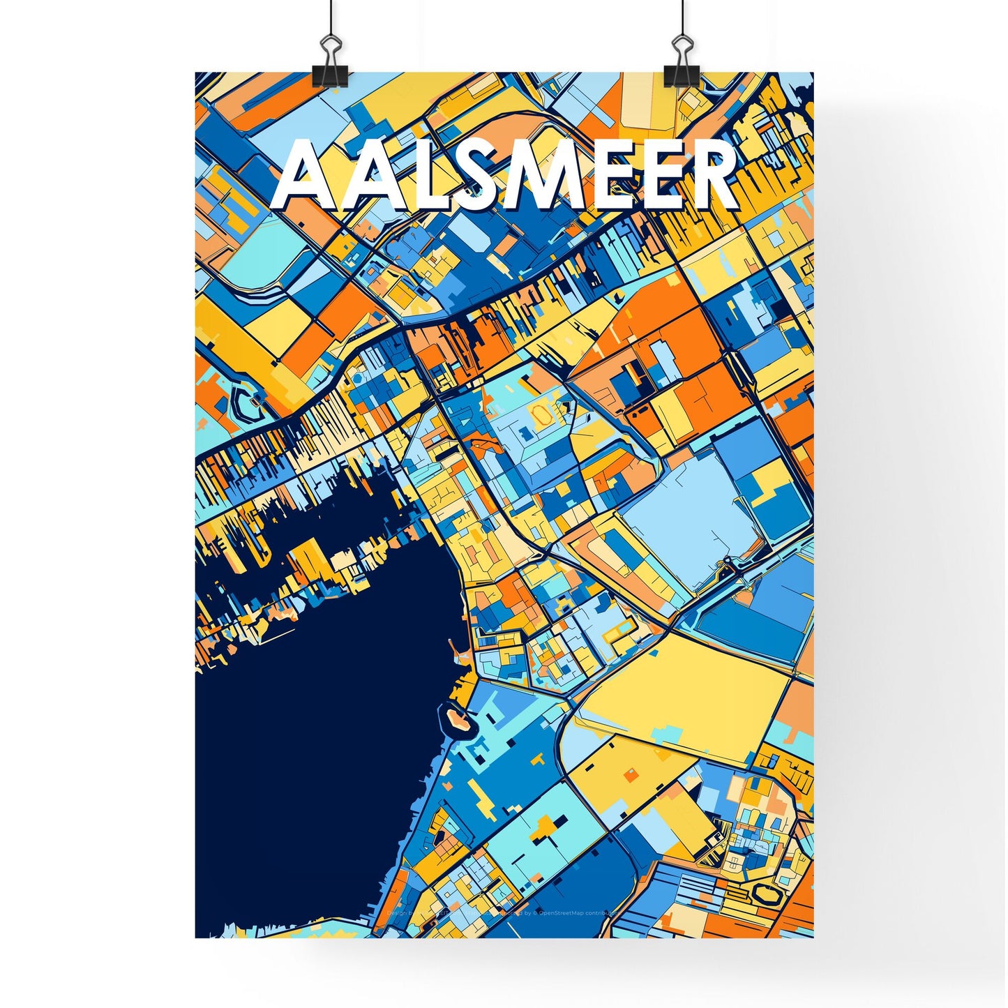 AALSMEER NETHERLANDS Vibrant Colorful Art Map Poster Blue Orange