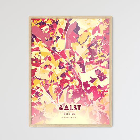 Colorful Aalst Belgium Fine Art Map Hot Red