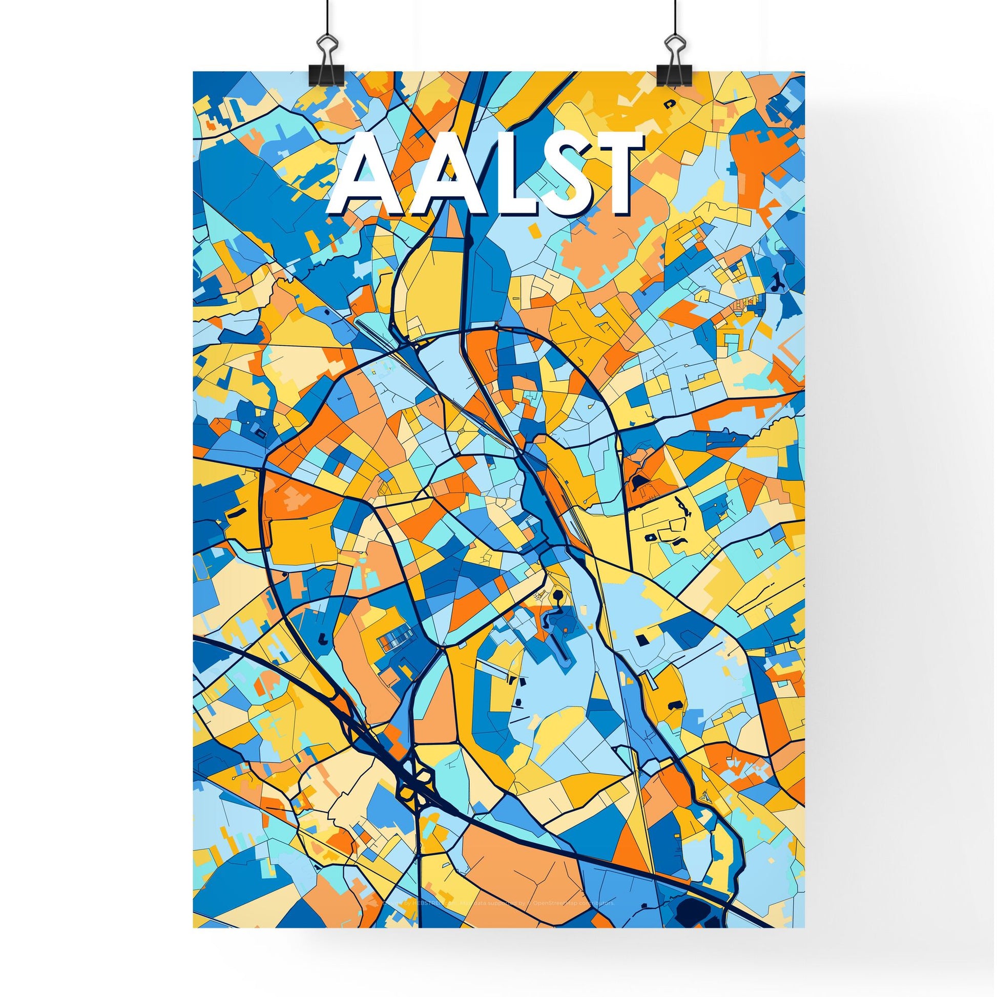 AALST BELGIUM Vibrant Colorful Art Map Poster Blue Orange