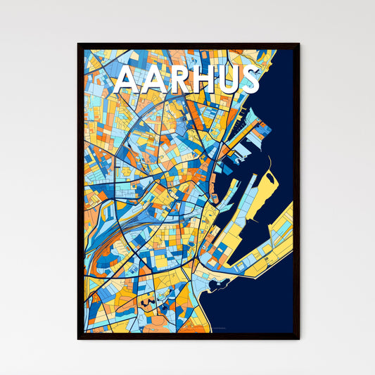 AARHUS DENMARK Vibrant Colorful Art Map Poster Blue Orange