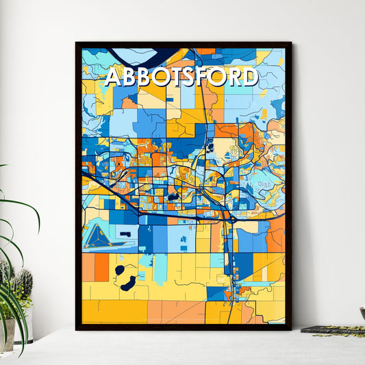 ABBOTSFORD CANADA Vibrant Colorful Art Map Poster Blue Orange