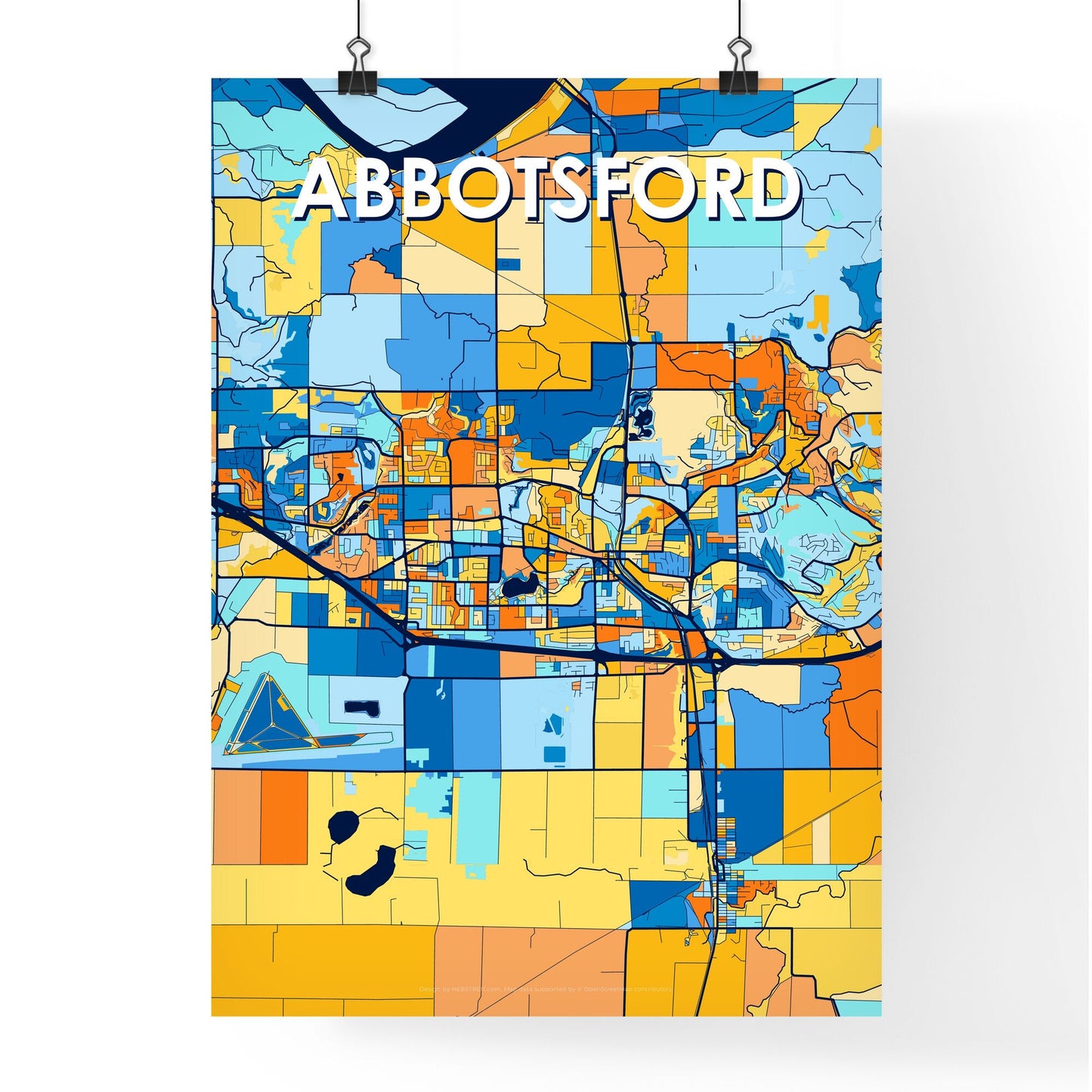 ABBOTSFORD CANADA Vibrant Colorful Art Map Poster Blue Orange