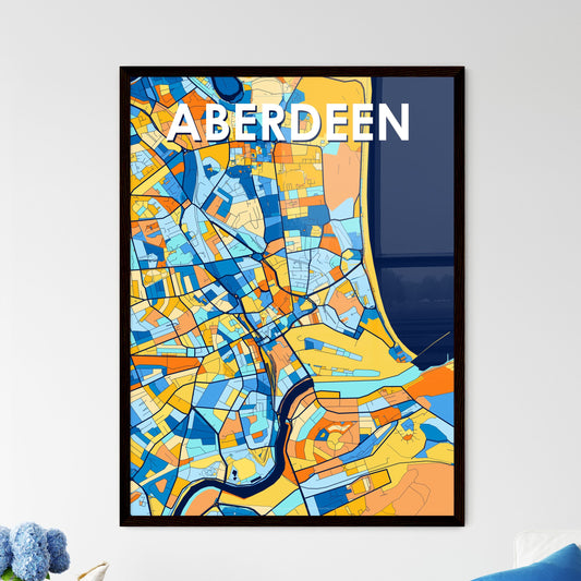 ABERDEEN SCOTLAND Vibrant Colorful Art Map Poster Blue Orange