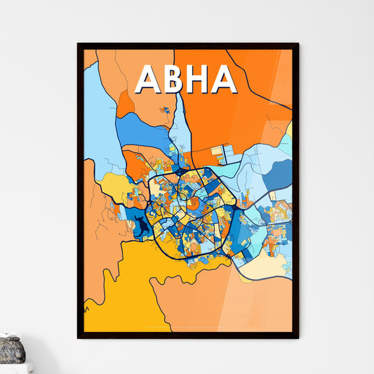 ABHA SAUDI ARABIA Vibrant Colorful Art Map Poster Blue Orange