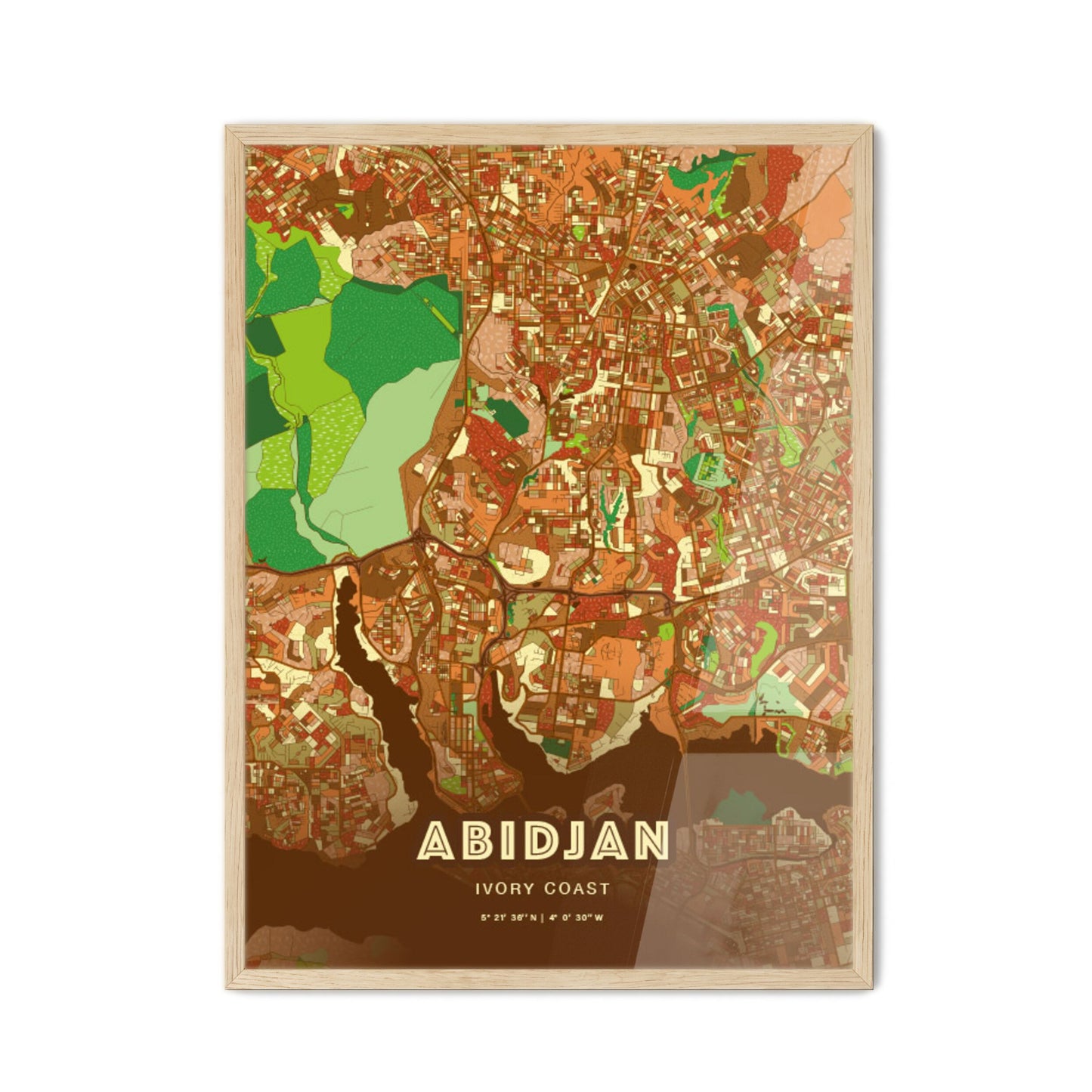 Colorful Abidjan Ivory Coast Fine Art Map Farmhouse