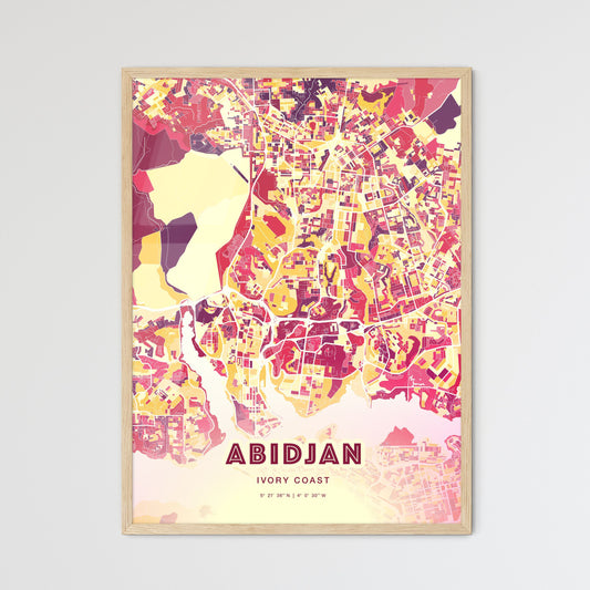 Colorful Abidjan Ivory Coast Fine Art Map Hot Red