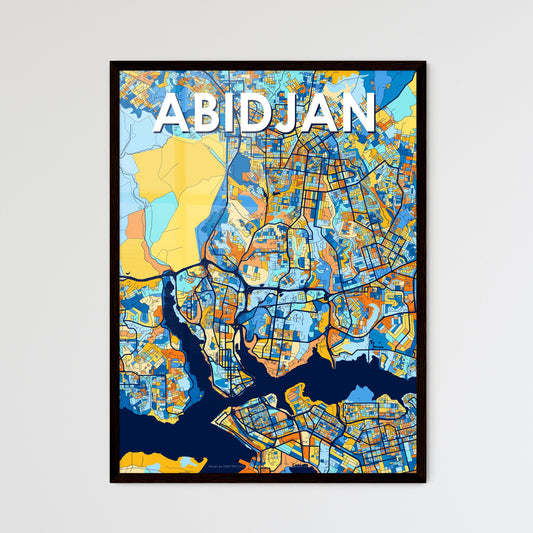 ABIDJAN IVORY COAST Vibrant Colorful Art Map Poster Blue Orange