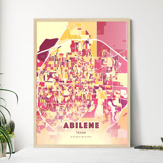 Colorful Abilene Texas Fine Art Map Hot Red