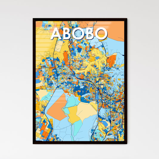 ABOBO IVORY COAST Vibrant Colorful Art Map Poster Blue Orange