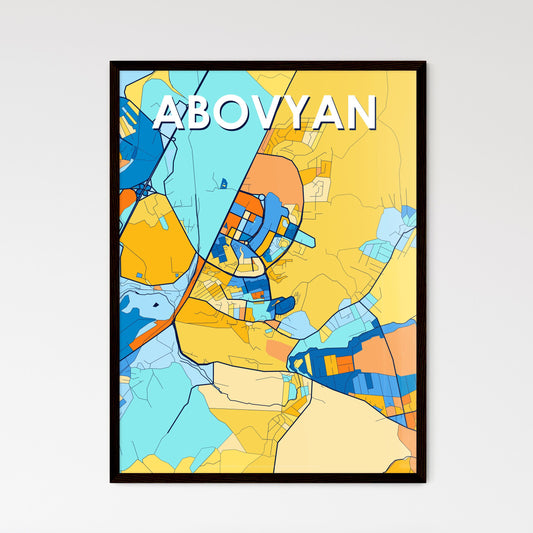 ABOVYAN ARMENIA Vibrant Colorful Art Map Poster Blue Orange