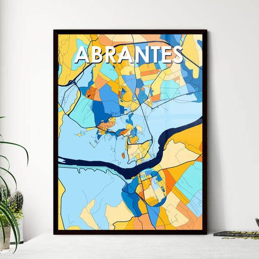 ABRANTES PORTUGAL Vibrant Colorful Art Map Poster Blue Orange