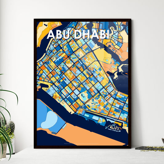 ABU DHABI UNITED ARAB EMIRATES Vibrant Colorful Art Map Poster Blue Orange
