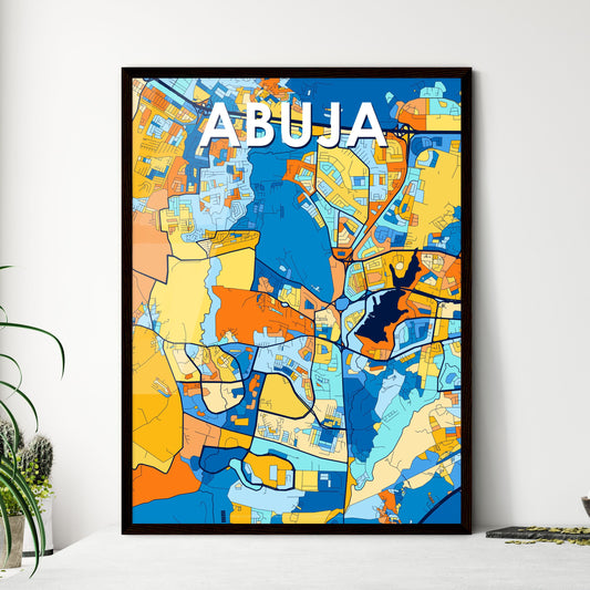 ABUJA NIGERIA Vibrant Colorful Art Map Poster Blue Orange