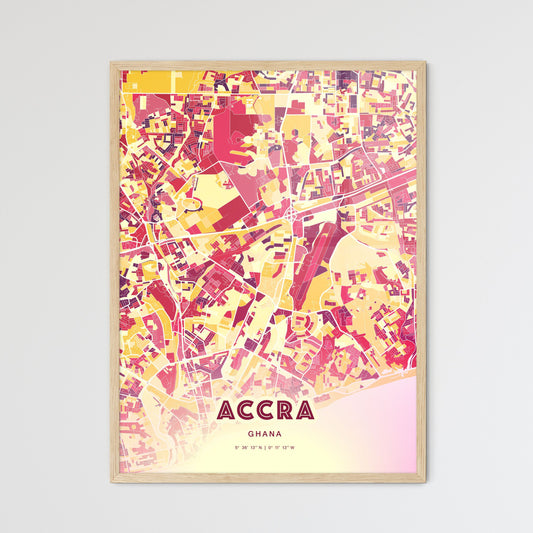 Colorful Accra Ghana Fine Art Map Hot Red