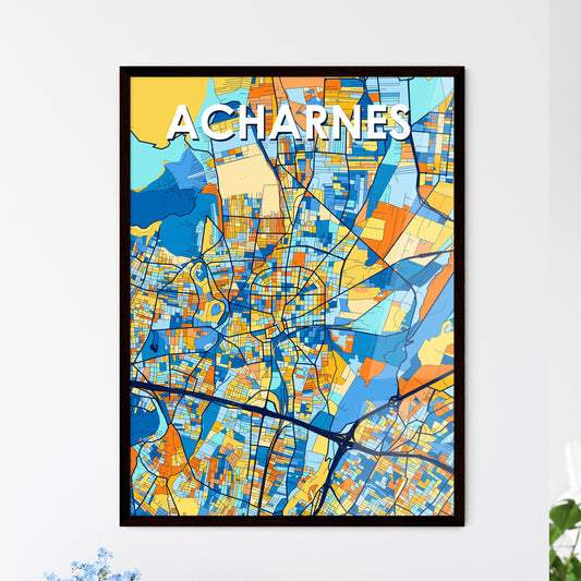 ACHARNES GREECE Vibrant Colorful Art Map Poster Blue Orange