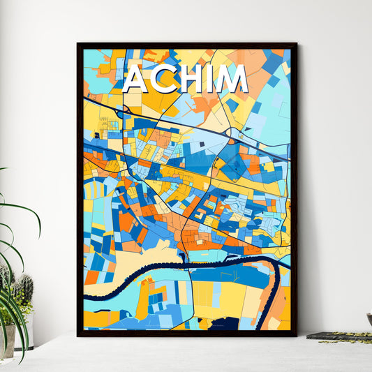 ACHIM GERMANY Vibrant Colorful Art Map Poster Blue Orange