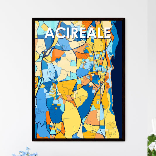 ACIREALE ITALY Vibrant Colorful Art Map Poster Blue Orange