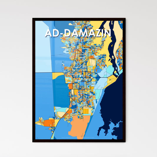 AD-DAMAZIN SUDAN Vibrant Colorful Art Map Poster Blue Orange