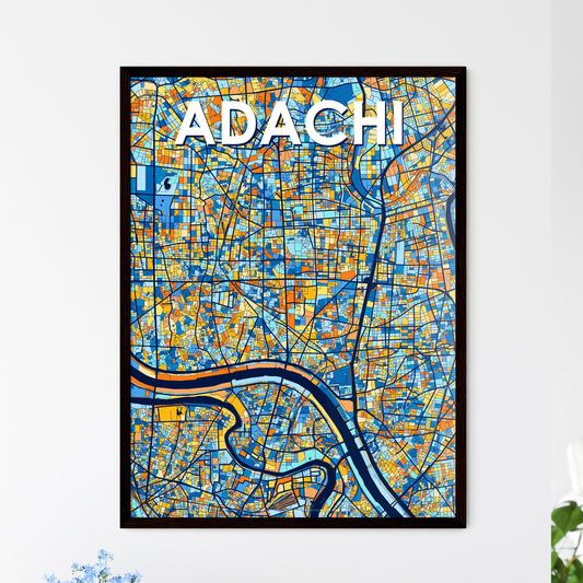 ADACHI JAPAN Vibrant Colorful Art Map Poster Blue Orange