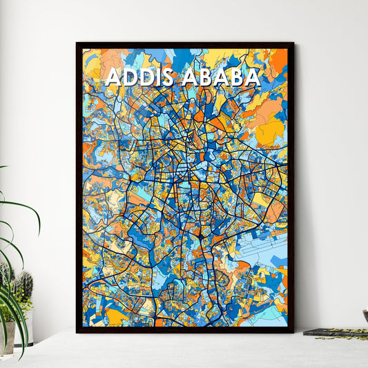 ADDIS ABABA ETHIOPIA Vibrant Colorful Art Map Poster Blue Orange