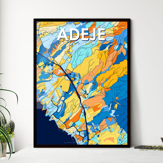 ADEJE SPAIN Vibrant Colorful Art Map Poster Blue Orange