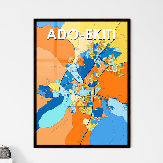 ADO-EKITI NIGERIA Vibrant Colorful Art Map Poster Blue Orange
