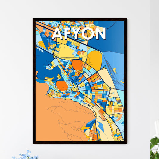 AFYON TURKEY Vibrant Colorful Art Map Poster Blue Orange