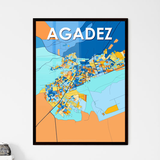 AGADEZ NIGER Vibrant Colorful Art Map Poster Blue Orange